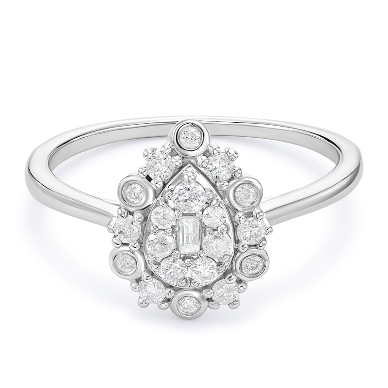 Main Image 1 of 9ct White Gold Fancy Cut Pear Cluster 0.25ct Diamond Ring