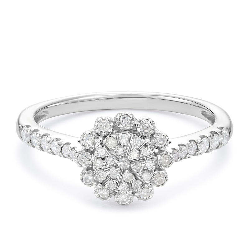 Main Image 1 of 9ct White Gold Flower Cluster 0.25ct Diamond Ring