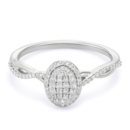 Sterling Silver Oval Twist Cluster 0.20ct Diamond Ring