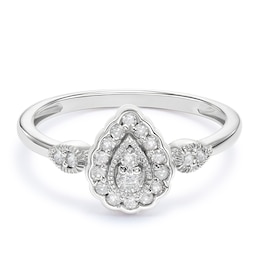 9ct White Gold Pear Vintage Cluster 0.20ct Diamond Ring