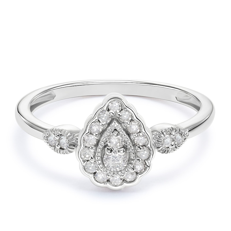 Main Image 1 of 9ct White Gold Pear Vintage Cluster 0.20ct Diamond Ring