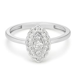9ct White Gold Marquise Shaped Cluster 0.25ct Diamond Ring