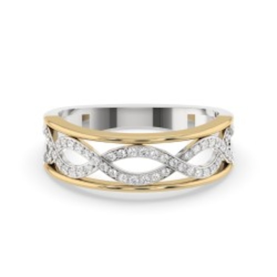 9ct Yellow Gold & Sterling Silver Twist Open Eternity 0.15ct Diamond Ring