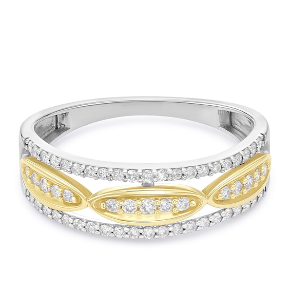 9ct Yellow Gold & Sterling Silver Patterned Eternity 0.25ct Diamond Ring