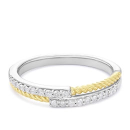 9ct Yellow Gold & Sterling Silver Textured Eternity 0.15ct Diamond Ring