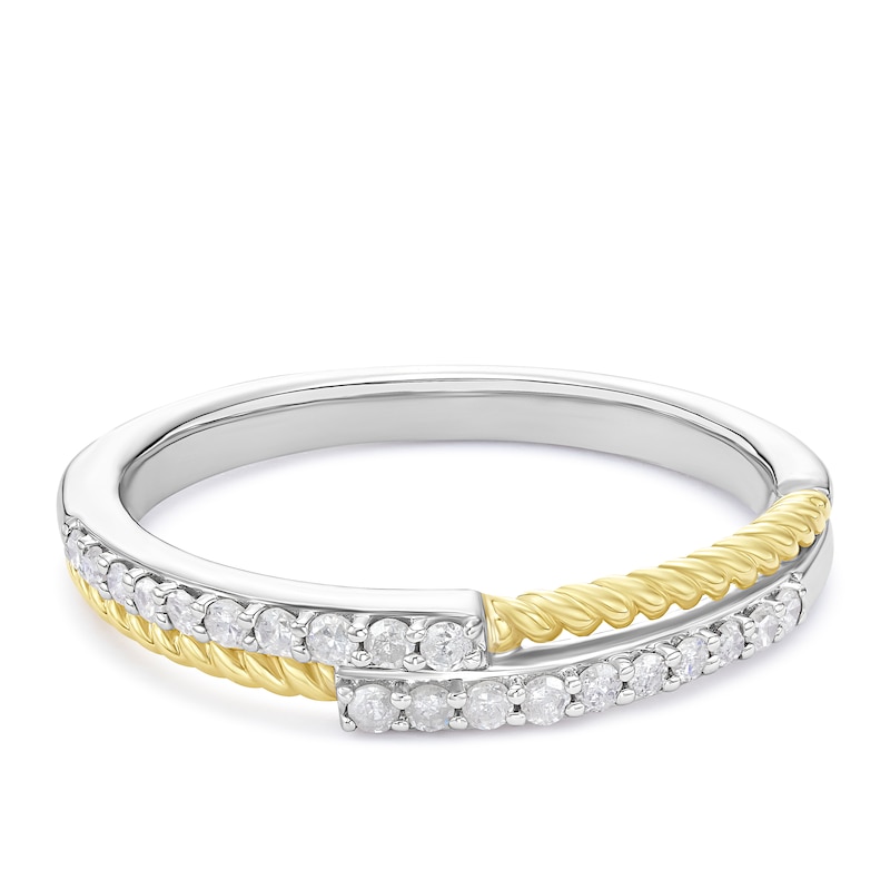 Main Image 1 of 9ct Yellow Gold & Sterling Silver Textured Eternity 0.15ct Diamond Ring