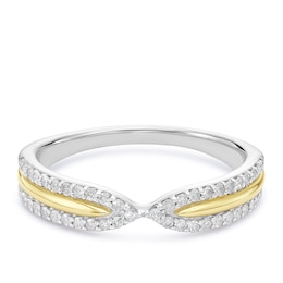 9ct Yellow Gold & Sterling Silver Pinched Eternity 0.20ct Diamond Ring