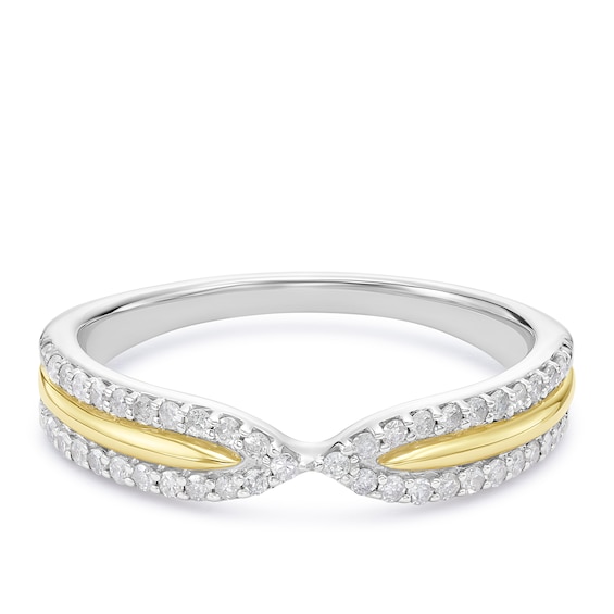9ct Yellow Gold & Sterling Silver Pinched Eternity 0.20ct Diamond Ring