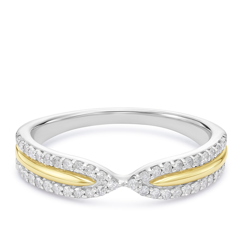 Main Image 1 of 9ct Yellow Gold & Sterling Silver Pinched Eternity 0.20ct Diamond Ring