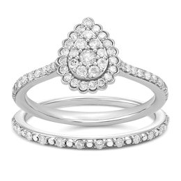 Perfect Fit 9ct White Gold Pear Cluster 0.40ct Diamond Bridal Set