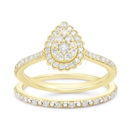 Perfect Fit 9ct Yellow Gold Pear Cluster 0.40ct Diamond Bridal Set