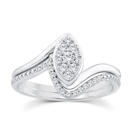 Perfect Fit Sterling Silver Marquise Cluster 0.20ct Diamond Bridal Set