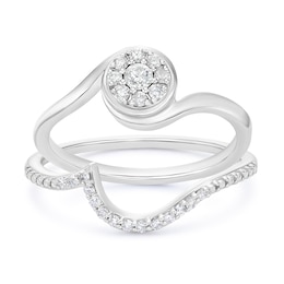 Perfect Fit Sterling Silver Round Cluster 0.20ct Diamond Bridal Set