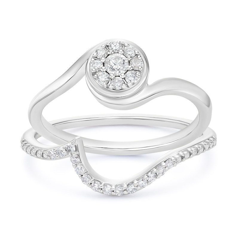Main Image 1 of Perfect Fit Sterling Silver Round Cluster 0.20ct Diamond Bridal Set
