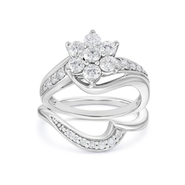 Perfect Fit Sterling Silver Flower Cluster 1ct Diamond Bridal Set