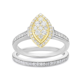 Perfect Fit Sterling Silver & 9ct Yellow Gold Marquise Cluster 0.50ct Diamond Bridal Set