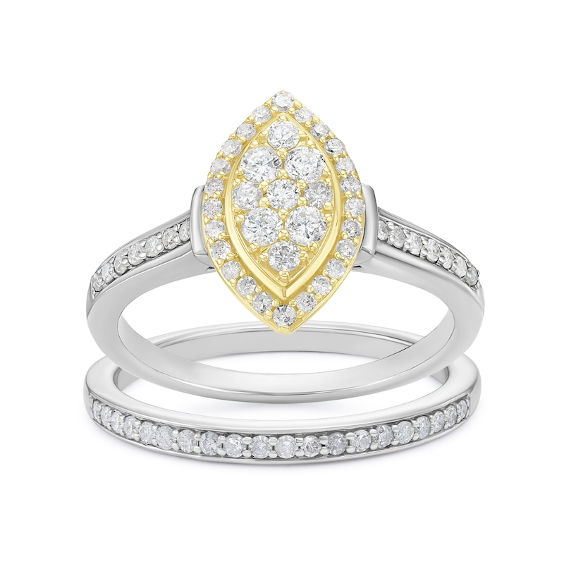 Main Image 1 of Perfect Fit Sterling Silver & 9ct Yellow Gold Marquise Cluster 0.50ct Diamond Bridal Set