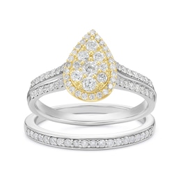Perfect Fit Sterling Silver & 9ct Yellow Gold Pear Cluster 0.66ct Diamond Bridal Set