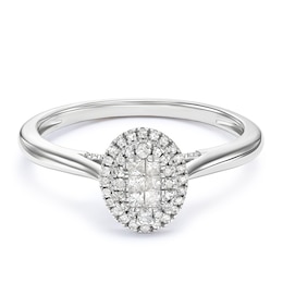 Princessa 9ct White Gold Oval Cluster 0.15ct Diamond Ring