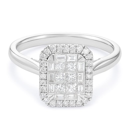 Princessa 9ct White Gold Emerald Cluster 0.50ct Diamond Ring