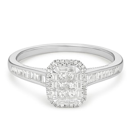 Princessa 9ct White Gold Baguette Cluster 0.33ct Diamond Ring