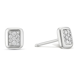 Sterling Silver Rectangular Pavé 0.12ct Diamond Stud Earrings