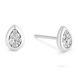 Sterling Silver Pear Pavé 0.12ct Diamond Stud Earrings