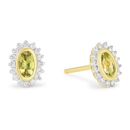18ct Gold Vermeil Oval Peridot and 0.15ct Diamond Stud Earrings