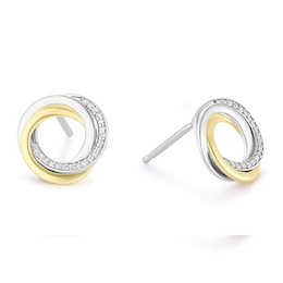 Sterling Silver and 9ct Yellow Gold Two Colour Circle Diamond Stud Earrings