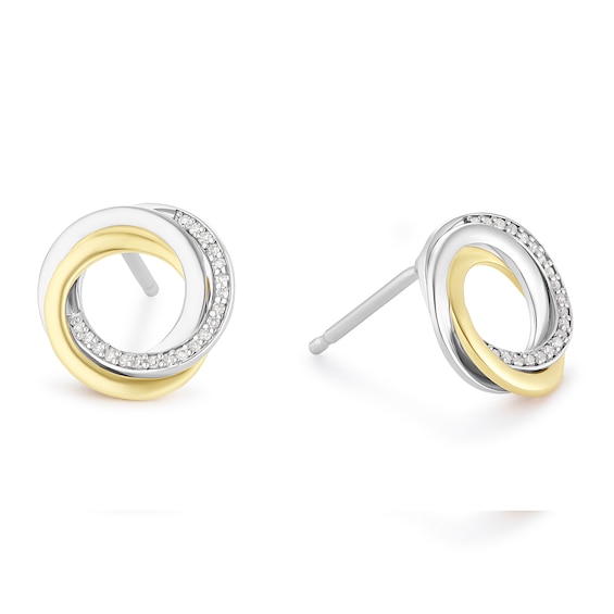 Sterling Silver and 9ct Yellow Gold Two Colour Circle Diamond Stud Earrings