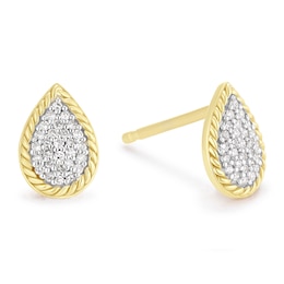 18ct Gold Vermeil Pear Ropetwist 0.10ct Diamond Stud Earrings