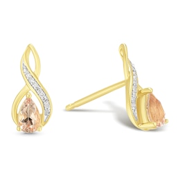 18ct Gold Vermeil Pear Cut Champagne Garnet and Diamond Stud Earrings