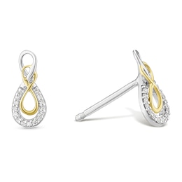 Sterling Silver and 9ct Yellow Gold Two Colour Loop Diamond Stud Earrings