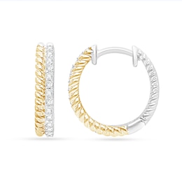 Sterling Silver 18ct Gold Vermeil Two Tone Dual Row Twist 0.15ct Diamond Hoop Earrings