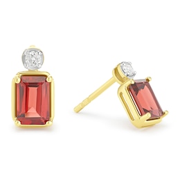 18ct Gold Vermeil Emerald Cut Garnet and Diamond Drop Earrings