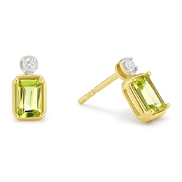 18ct Gold Vermeil Emerald Cut Peridot and Diamond Drop Earrings