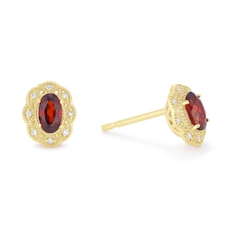 18ct Gold Vermeil Oval Garnet and Diamond Stud Earrings