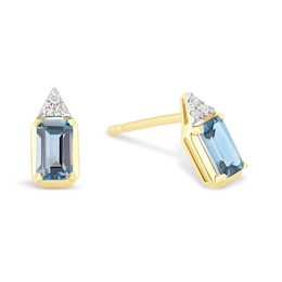 18ct Gold Vermeil Emerald Cut Blue Topaz and Diamond Drop Earrings