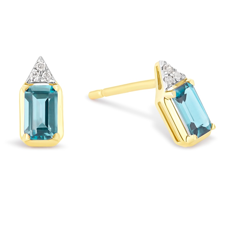 Main Image 1 of 18ct Gold Vermeil Emerald Cut Blue Topaz and Diamond Drop Earrings
