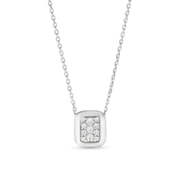 Sterling Silver Cushion Cluster 0.10ct Diamond Pendant Necklace