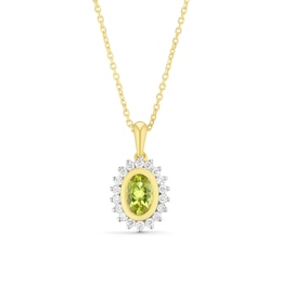 18ct Gold Vermeil Oval Peridot and 0.11ct Diamond Pendant Necklace