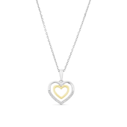 Sterling Silver and 9ct Yellow Gold Two Colour Diamond Heart Necklace