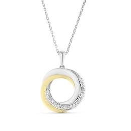 Sterling Silver and 9ct Yellow Gold Two Colour Circle Diamond Pendant Necklace