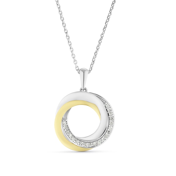 Sterling Silver and 9ct Yellow Gold Two Colour Circle Diamond Pendant Necklace