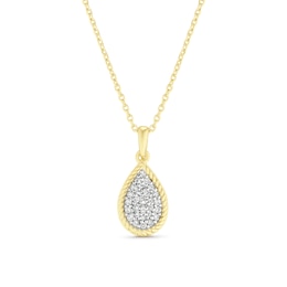 18ct Gold Vermeil Pear Ropetwist 0.10ct Diamond Pendant Necklace