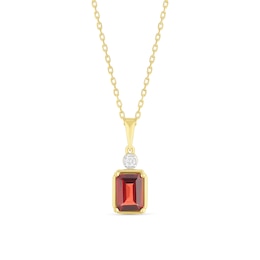 18ct Gold Vermeil Emerald Cut Garnet and Diamond Pendant Necklace