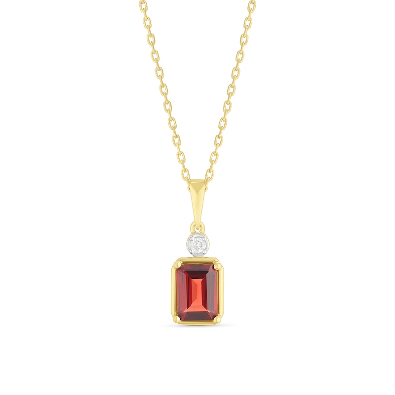 Main Image 1 of 18ct Gold Vermeil Emerald Cut Garnet and Diamond Pendant Necklace