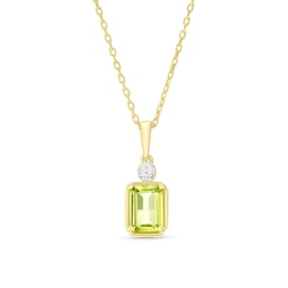 18ct Gold Vermeil Emerald Cut Peridot and Diamond Pendant Necklace