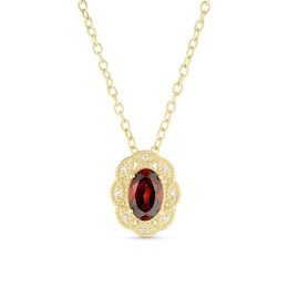 18ct Gold Vermeil Oval Garnet and Diamond Pendant Necklace