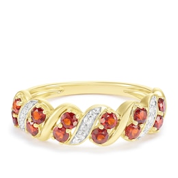 9ct Yellow Gold Round Garnet and Diamond Eternity Ring